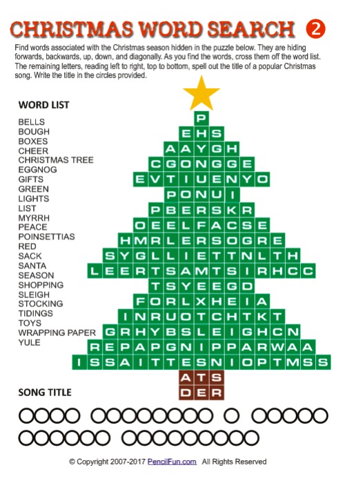 Unique Christmas Word Search Puzzles by Pencil Fun